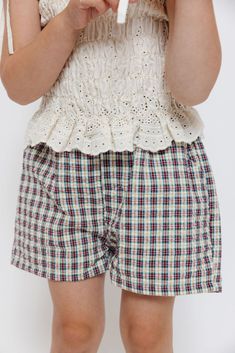 PLAID SHORTS Casual Bermuda Shorts With Built-in Shorts For Daywear, Daywear Bottoms With Built-in Shorts, Casual Pull-on Bermuda Shorts, Cotton Pajama Shorts With Elastic Waistband, Short Cotton Skort With Pockets, Summer Cotton Skort With Built-in Shorts, Casual Summer Shorts For School, Casual Summer School Shorts, Daywear Pajama Shorts With Pockets