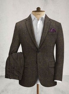 Take your tailoring game to the next level with our Harris Tweed Melange Brown Suit, ideal for both formal and casual occasions. Crafted from 100% wool, the suit is luxuriously smooth and soft to touch and weighs perfect to keep you comfy. Wear it for formal occasions, business functions, and everyday winter attire. #studiosuits #harristweed #melange #brown #formalattire #suitstyle #vintage #classymen Luxury Classic Suit With Notch Lapel, Luxury Brown Classic Tuxedo, Luxury Brown Tuxedo, Luxury Fitted Brown Suit, Luxury Brown Suits, Luxury Tailored Suits With Button Cuffs, Luxury Menswear-inspired Tweed Jacket For Formal Occasions, Luxury Classic Suits With Notch Lapel, Luxury Tweed Suits For Winter