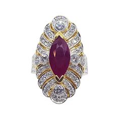 Ruby 2.32 carats with Diamond 1.09 carats Ring set in 18 Karat Gold Settings Width: 1.6 cm Length: 2.7 cm Ring Size: 51 Total Weight: 11.34 grams "We first opened doors in 1980 when it was then situated in the vicinity of the Victory Monument; a small and modest storefront with a couple of counters. From its humble beginnings to where it stands today, our company has proven its abilities as a jeweler. Since the beginning, we have been supplying fine quality pieces to dealers, wholesalers and cus Marquise Ring Setting, Gold Marquise Ring, Solitaire Engagement Ring Settings, Bubble Ring, Diamond Ring Set, Unique Bands, Marquise Ring, Ruby Diamond Rings, Diamond Ring Settings