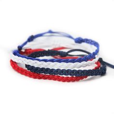 These skinny braided bracelets are perfect to mix and match in the America Collection.  All Rally Strings bracelets are available in several sizes and come with an adjustable knot, so you get the perfect fit every time. See our other Special Edition bracelets here: https://etsy.me/38JSrVD Check out all our Rally Strings sets here: www.etsy.com/shop/RallyStrings 🌟 Size and Materials: Bracelets are made using sturdy nylon knotting cord. Sliding knot closure allows for adjustable sizing. Contact u White Nylon Cord Bracelets For Beach, Casual Braided Bracelets For The Beach, Casual Braided Bracelets For Beach, Casual Braided Bracelets, Casual Braided Bracelet For Beach, Beach Jewelry With Braided Nylon Cord, Braided Nylon Cord Bracelets For The Beach, Braided Nylon Cord Jewelry For Beach, White Resizable Braided Bracelets With Waxed Cord