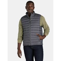 This Men's Puffer Vest by Ozark Trail is an ideal option for those seeking warmth and durability. This vest is both wind- and water-repellent, featuring polyester fill to help you stay cozy during in-between weather. Front pockets hold your items and keep hands covered, as you layer this puffer vest over your hoodie, tee or flannel shirt for a season-ready style. Jeans or cargo pants complete the look for casual outings or outdoor adventures. Size: M.  Color: Gray.  Gender: male.  Age Group: adu Winter Outdoor Work Vest Outerwear, Winter Vest For Outdoor Work, Casual Sleeveless Outerwear For Outdoor Work, Sleeveless Casual Outerwear For Outdoor Work, Casual Nylon Vest For Outdoor Work, Winter Windproof Hiking Vest, Winter Hiking Windproof Vest, Casual Windproof Vest For Outdoor Activities, Winter Sleeveless Vest For Outdoor Work