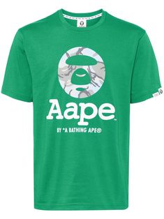 green/multicolour cotton graphic print to the front logo print to the front logo patch at the sleeve crew neck short sleeves straight hem Green Graphic Tee, Young Mens Fashion, Hype Clothing, Moon Face, Birthday List, Bathing Ape, A Bathing Ape, T Shirt Vest, Fancy Dresses