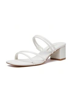 White Elegant,Sexy,Fashionable Collar  PUR Plain Slingbacks Embellished   Women Shoes Strappy Sandals With 4-inch Heel For Summer, Adjustable 4-inch Heel Summer Sandals, White Slingback Sandals With 4-inch Heel For Summer, Strappy Slingback Sandals With 4-inch Heel For Summer, Summer Strappy Slingback Sandals With Stacked Heel, Trendy Strappy Block Heels For Summer, Summer Strappy Slingback Sandals With 4-inch Heel, Strappy Slingback Sandals With 4-inch Heel, Summer Adjustable Block Heels In Synthetic