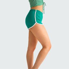 Outline Shorts 95% Cotton 5% Spandex Elastic Waist Approximate Measurements Small: Waist: 27” Length: 8”-9” Inseam: 2” Medium: Waist: 29” Length: 8”-9” Inseam: 2” Large: Waist: 31” Length: 8”-9” Inseam: Casual Shorts With Contrast Trim, Summer Athletic Shorts With Elastic Side Panels, Casual Summer Athletic Shorts With Elastic Side Panels, Green High Waist Sporty Athletic Shorts, Green High Waist Athletic Shorts, Sporty High Waist Green Athletic Shorts, Casual Short Bottoms With Contrast Trim, Casual Elastane Beach Bottoms, Casual Elastane Bottoms For Beach