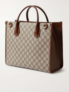 Shop GUCCI Ophidia Leather-Trimmed Monogrammed Coated-Canvas Tote Bag, Explore the latest in-season GUCCI collection today on MR PORTER Gucci Tote Bag Canvases, Tote Bag For Men, Gucci Gg Bag, Tote Bag Outfit, Shop Gucci, Gucci Collection, Gucci Coat, Leopard Tote, Big Handbags