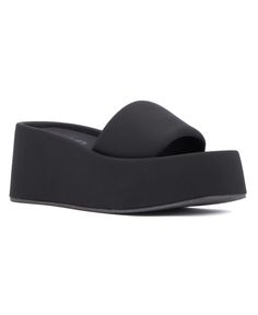 in stock Black Synthetic Platform Slippers, Black Synthetic Wedge Sandals With Heel Loop, Black Cushioned Wedge Heel Platform Slippers, Black Platform Slides For Summer, Black Platform Slippers With Cushioned Footbed And Wedge Heel, Spring Black Platform Slippers With Heel Loop, Modern Black Wedge Sandals With Cushioned Footbed, Black Wedge Sandals With Textured Footbed, Black Platform Slippers With Heel Loop For Spring