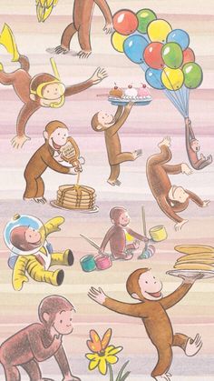 an image of monkeys playing with balloons