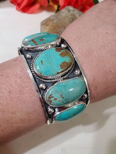 "*86 Grams Blue turquoise cuff  *Sterling Silver  *Free Shipping  *Handcrafted In USA *Cuff 6\" end to end . Opening 1\"-1 1/4\" Will fit wrist 7 to 7 1/2\" perfect. *Jewelry ship in Gift box  *Ready to ship  All components are solid .925 silver.  Thank You For Your Looking ,And Check Out More Items In My Etsy Shop For More Great Deals, Also We Add More  Jewelry To Etsy Shop Regularly  https://www.etsy.com/shop/ABQdesign" Luxury Turquoise Cuff Bracelet, Luxury Unique Turquoise Cuff Bracelet, Luxury Southwestern Kingman Turquoise Cuff Bracelet, White Buffalo Turquoise Jewelry, Silver Things, Santa Fe Jewelry, Native American Jewellery, Turquoise Jewelry Set, Turquoise Jewellery