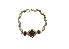 GIROVI Very Impressive Cameo Carnelian Inlay and Sapphire 18K Solid Yellow Gold Designer Bracelet  Suggested Replacement Value: $9,800.00 STAMPED: 750 (18K) Two Natural Cabochon Sapphires: 8.76 x 6.40mm Natural Red Cameo Carnelian Size: 17mm Bracelet length is: 7.5 inches Bracelet Width: 19.33mm ( widest part) Bracelet total weight: 18.3g Disclaimer: all weights, measurements and colors are approximate and may vary slightly from the listed dimensions or as seen in the image. All pictures are mag Yellow Gold Cabochon Bracelet As Gift, Luxury Yellow Gold Cabochon Bracelets, Luxury Yellow Gold Bracelets With Cabochon, Luxury Carnelian Jewelry For Formal Occasions, Gold Cabochon Bracelets For Formal Occasions, Elegant Carnelian Gemstone Bracelets, Elegant Round Carnelian Bracelets, Formal Carnelian Cabochon Jewelry, Antique Round Gemstone Bracelets