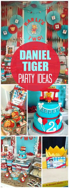 a collage of photos with the words daniel tiger party ideas