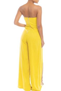 Mustard Linen Split Jumpsuit - Anew Couture Off The Shoulder Jumpsuit, Boutique Couture, Linen Jumpsuit, Romantic Dinner, Romantic Dinners, Label Sizes, A Romantic, Off The Shoulder, Mustard