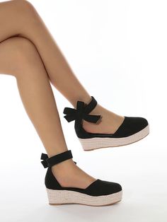 Black Vacation    Plain Court Wedges Embellished   Women Shoes Black Vacation, Fancy Sandals, Court Shoe, Girl Trends, Ankle Strap Wedges, Low Wedges, Womens Wedges, Summer Shoes, Shoe Collection