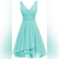 Double V Neck Short Bridesmaid Dress Ruched Chiffon Formal Homecoming Dress Braidmaids Short Dress, Hawaiian Hoco Dress, Homecoming Dresses Maxi, Turquoise And Gold Dress, Home Coming Dresses 2024 Blue, Blue Jr Bridesmaid Dresses, Pastel Hoco Dresses, Bridesmaids Dresses Blue