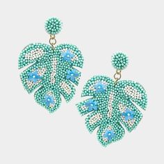 Brand New Mint Green Tropical Leaf Designed Earrings Detailed With Mint Green And White Seed Beads And Tiny Blue Flowers Post Back Style 3” High Quality E400 Shop Our Store To Fine Great Items Engagement Rings Jewelry Store Jewelry Rings Wedding Rings Diamonds Wedding Bands Necklace Bracelet Gold Chain Diamond Earrings Diamond Rings Pearl Necklace Charm Bracelets Gem Stones Bracelet Diamond Necklace Jewelry Stores Near Me Vacation Summer Watch Choker Promise Rings Silver Pendant Bangles Beads Ja Light Blue Beaded Earrings For Party, Blue Beaded Earrings For The Beach, Handmade Blue Beaded Earrings For Vacation, Colorful Blue Beaded Earrings For Beach, Blue Beaded Earrings For Beach, Blue Round Beaded Earrings For Beach, Blue Large Beads Earrings For Beach, Blue Large Beaded Earrings For Beach, Light Blue Beaded Earrings For Beach