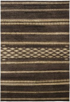 a brown and beige rug with stripes on it