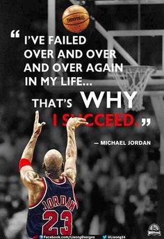 michael jordan basketball quote about life and success with image of the ball in front of him