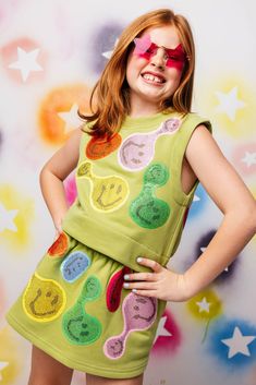 Bring a smile and groovy vibes to your child's wardrobe! Our smocked tank is cute and cropped, complete with a rhinestoned smiley face design. 😃🍉 Pair with the matching skort! Model is wearing a medium Care Instructions: hand wash only, inside out, in cold water Queen Summer, Smiley Face Design, Groovy Vibes, Kids Light, Rodeo Queen, Kids Lighting, Fall Kids, Dancing Queen, Sweat Shorts