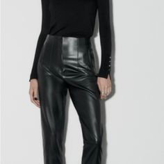 Nwt Zara Faux Leather Hi Waist Leggings Size Medium. 10.5” Leg Opening 8”14.5” Waist Flat. Sleek Faux Leather Formal Bottoms, Elegant Faux Leather Pants For Formal Occasions, Chic Faux Leather Pants For Formal Occasions, High Rise Leather Pants For Fall, Elegant Faux Leather Office Pants, Sleek High Rise Leather Pants For Spring, Sleek High-rise Leather Pants For Spring, Formal High-waisted Faux Leather Pants, Sleek High Rise Spring Leather Pants