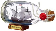 a ship in a bottle with a rope on the bottom and a red ball at the top