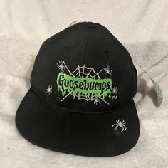 Vintage Goosebumps Hat All Original Tags No Real Signs Of Wear One Smudge On Inside Of Hat Feel Free To Leave Questions In Comments Black Snapback Cap For Halloween, Black Baseball Cap For Streetwear, Adjustable Halloween Hats For Streetwear, 90s Style Adjustable Snapback Hat With Curved Brim, 90s Adjustable Snapback Hat With Curved Brim, 90s Style Adjustable Snapback Hat, Casual Halloween Cap, Halloween Snapback Hat For Streetwear, Snapback Hats For Halloween Streetwear