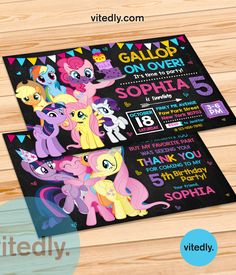 this is an image of my little pony birthday party ticket card with the name and age