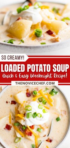 This Loaded Baked Potato Soup is the ultimate comfort food dinner! Topped with crispy bacon, cheddar cheese, and chives, you won’t be able to resist a second bowl. Loaded Baked Potato Soup Easy, Cheddar Bacon Potato Soup, Double Baked Potatoes, Baked Potato Soup Easy, Potato Cheddar Soup, Leftover Baked Potatoes, Best Potato Soup, Cheddar Potatoes, Potato Soup Easy