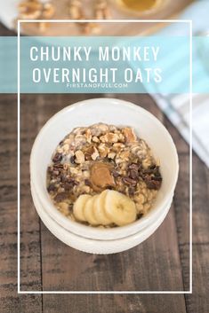 a bowl filled with oatmeal and nuts on top of a wooden table