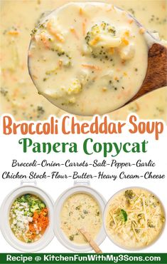 broccoli cheddar soup panera copycat recipe with text overlay