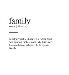 the words family are written in black and white