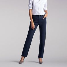 Women's straight-leg pants have long been a staple in workplace wardrobes but now, they're fast becoming a mainstay of women's everyday style. With a thoughtful redesign that encompasses both style and comfort, Lee straight-leg pants are now better than ever. These Lee relaxed fit pants come in a variety of colors and prints while accommodating a broad size range. And best of all, they can be dressed up or dressed down for almost any occasion. Pair these Lee women's pants with a classic button-d Comfortable Dress Pants, Womens Straight Leg Pants, Imperial Blue, Sleek Dress, Straight Leg Pant, Pants Women Fashion, Tall Pants, Nike Vintage, Classic Jeans