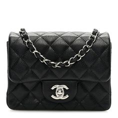 This is an authentic CHANEL Caviar Quilted Mini Square Flap in Black. This shoulder bag is crafted of luxurious diamond quilted caviar leather in black. The bag features leather threaded silver chain-link shoulder strap and a silver CC turn lock. The flap opens to an interior of black leather with zipper and patchpockets. Chanel Mini Square, Jersey Quilt, Chanel Crossbody, Chanel Mini, Chanel Shoulder Bag, Heart Bag, Leather Thread, Chanel Caviar, Diamond Quilt