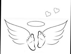 two feet with angel wings and hearts above them