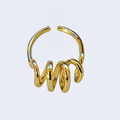 Twisted spring ring 925 sterling silver adjustable opening electroplated with 18K yellow gold and rhodium Size: adjustable US 6-7 Weight - 4 gm Granada, Adjustable Rings, Spring Rings, Twist, 925 Sterling Silver, Yellow Gold, Sterling Silver, Ring, Yellow