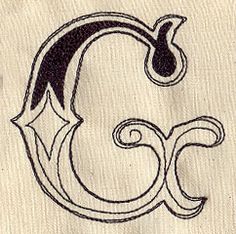 the letter c is drawn in black ink on a piece of paper that has been stitched together