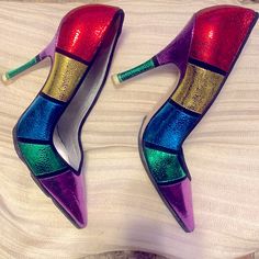 Beautiful Metallic Multicolored 4.5” Heels. Made In Italy. Brand New!!! Silence Padding On Soles And Heels. They Can Be Removed. Retro Party Heels With Red Sole, Retro Court Shoes With 4-inch Heel For Party, Retro Pointed Toe Heels With Red Sole, Retro Heels With Red Sole And Pointed Toe, Multicolor 4-inch Heels For Formal Occasions, Colorful Pointed Toe Heels For Party, Multicolor Closed Toe Heels With 4-inch Heel, Multicolor 4-inch Heel Closed Toe Heels, Retro Pointed Toe Court Shoes For Party