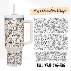 the full wrap svg - png bundle is shown with flowers and leaves on it