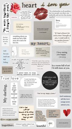 a poster with different types of words and phrases on it's side, including the words i love you