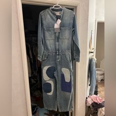 Questions? Leave A Comment Below! Utility Blue Denim Jumpsuit For Spring, Blue Utility Denim Jumpsuit For Spring, Blue Utility Jumpsuits And Rompers For Spring, Blue Utility Overalls For Spring, Spring Patchwork Denim Jumpsuit, Denim Utility Jumpsuit, Patched Denim, Urban Outfitters Romper, Utility Jumpsuit