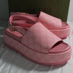 All Of My Items Are Guaranteed 100% Authentic You Are Looking At A Beautiful Designer Pair Of Shoes Made By Gucci Size 40 Platform 1.5" Heels 1.5" Gg Supreme Leather Uppers Brand New With Box, Gucci Cards, And Dust Bag Gucci Platform Sandals, 2024 Shoes, Dad Sandals, Gucci Sandals, Pretty Sandals, Cute Shoes Heels, Black Block Heels, Platform Espadrilles, Platform Loafers