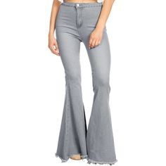 Introducing the Anna-Kaci Classic Retro High Waist Long Denim Frayed Hem Bell Bottom Jeans, a blend of comfort, style, and retro flair. Crafted from 90% cotton and 10% polyester, these jeans offer a stretchy and breathable feel, ensuring comfort for all-day wear. The fashionable bell bottom wide leg style hugs every curve, creating a relaxed fit that's both trendy and durable. Featuring two back pockets and fraying at the bottom hem, these detailed bell bottoms add a touch of vintage charm to yo 90s Baggy, Bottom Jeans, Chic Blouses, Levis Women, Bell Bottom, Comfort Style, Bottom Clothes, Slim Jeans, Bell Bottoms