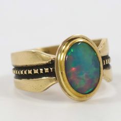 14K Gold Ring set with Natural Opal. Ring Size: 9 .375” Setting Width, .5” Setting Height .25” Band Width Natural Opal Ring, Zuni Jewelry, Concho Belt, Navajo Jewelry, Native Jewelry, Gold Ring Sets, 14k Gold Ring, Pendant Rings, Opal Ring