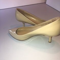 Giuseppe Zanotti, Lucrezia, Patent Leather Pumps, Cream, Natural. In Excellent Condition; They Look New. Size Is 39, Fits Like Size 8 Cream Slingback Pumps With 4-inch Heel For Spring, Cream Synthetic Slip-on Heels, Cream Leather Slingback Pumps With 4-inch Heel, Formal Cream Kitten Heels With 4-inch Heel, Cream Patent Leather Heels, Medium Width, Zanotti Shoes, Giuseppe Zanotti Shoes, Kitten Heel Pumps, Patent Leather Pumps