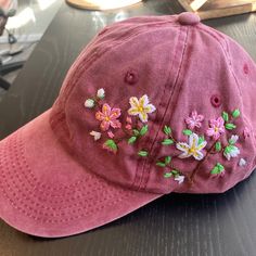 Wash Cotton Baseball Cap Large Hand Embroidered Flower Hat | Etsy Embroidered Cotton Baseball Cap, Embroidered Cotton Fitted Baseball Cap, Vintage Baseball Cap For Spring, Vintage Baseball Visor Cap For Spring, Vintage Visor Baseball Cap For Spring, Pink Vintage Adjustable Baseball Cap, Cotton Baseball Cap With Floral Embroidery, Spring Adjustable Snapback Hat With Embroidered Logo, Embroidered Cotton Fitted Hat With Adjustable Fit