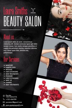 a flyer for a beauty salon with red roses