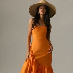 Strapless Asymmetrical Dress | Nuuly Rent Orange Wedding Guest Dress, Yellow Tube Dress, Orange Dress Outfits, Tangerine Dress, Classy Edgy, Summer Bridesmaid Dresses, Orange Dresses, Dress Inspo, Tube Dress