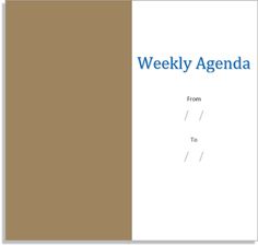 a book with the title weekly agenda written in blue and brown on top of it