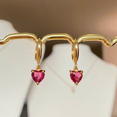 💖Gold plated Pink heart cubic huggie hoop earrings, birthstone, Ruby, July, gift for her This earring features a lovely heart-cut ruby, which is the birthstone for July💖 * Hypoallergenic jewelry  * Hoop size: 12mm * Charm size: 7mmx7mm * Gold plated brass, Cubic zirconia  It comes with gift wrapped🎁 Free tracked shipping in the UK🚛 Shipped same or next business day🤍 Message me anytime for any questions💙   All earrings can also be made into necklaces.            Please message me separately Hypoallergenic Jewelry, Huggie Hoop Earrings, Pink Heart, About Uk, Jewelry Earrings Dangle, Gift For Her, Cubic Zirconia, Dangle Drop Earrings, Ruby