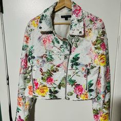 Beautiful Floral Sequin Moto Jacket From Inc International Concepts. This Jacket Is Both Trendy And Classic. Perfect For Spring/Summer, Jeans,Casual Or Dressing Up. Versatile, Crop Length, Size L. Never Been Worn. White Floral Print Outerwear For Fall, White Floral Print Winter Outerwear, Casual Multicolor Biker Jacket For Spring, Trendy White Floral Print Outerwear, Casual White Biker Jacket For Spring, Multicolor Fitted Long Sleeve Biker Jacket, White Biker Jacket With Zipper For Spring, Fitted Multicolor Long Sleeve Biker Jacket, Fitted Multicolor Biker Jacket With Long Sleeves