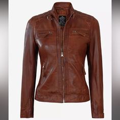 Womens Diamond Cognac Real Leather Biker Jacket Brand New With Tag Brown Moto Leather Jacket For Work, Color Leather Jacket, Blue Suede Jacket, Brown Leather Jacket Men, Motorcycle Jacket Women, Tan Leather Jackets, Pink Leather Jacket, Biker Leather Jacket, Fringe Leather Jacket