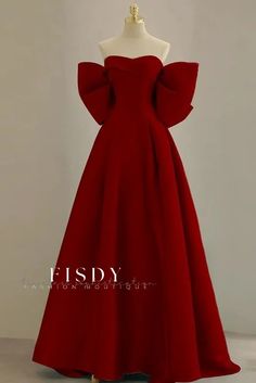 Fisdy - Elegante vestido de novia rojo con pajarita para una novia elegante Red Ball Gown Dress, Ball Gown Styles, Wedding Red Dress, Long Red Dresses, Dresses With Bows, Wine Red Prom Dress, Red Bridal Gown, Red Wine Dress, Dress Red Long